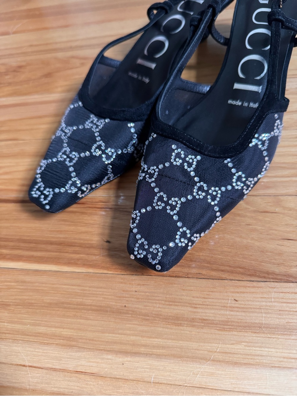 Gucci Tom GG Crystal kitten heel slingback shoes size 38 authentic - Picture 4 of 11